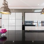 Pink, white and black kitchen design