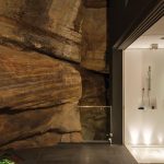 open shower corian walls