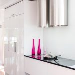 Pink, white and black kitchen design