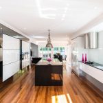 Pink, white and black kitchen design