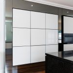 Pink, white and black kitchen design