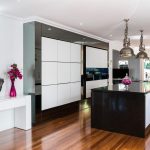 Pink, white and black kitchen design