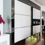 Pink, white and black kitchen design
