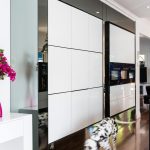Pink, white and black kitchen design