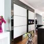 Pink, white and black kitchen design