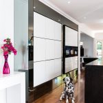Pink, white and black kitchen design