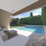 landscape gazebo, pool and backyard area