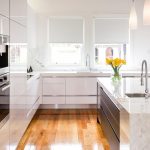 Modern Kitchen, Timber Floor, Stone Island Bench, White