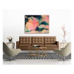 Contemporary living room with orange leather sofa