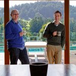 David and Keith enjoy the sun and a cup of coffee