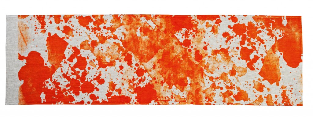 Orange watercolour table runner, $75, bonnieandneil.com.au