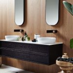 ISSY Z8 6 Drawer Vanity 1500 and ISSY Z1 Oval Mirror 380 (in situ side angle)