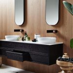 ISSY Z8 6 Drawer Vanity 1500 and ISSY Z1 Oval Mirror 380 (in situ side angle drawer open)