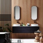 ISSY Z8 6 Drawer Vanity 1500 and ISSY Z1 Oval Mirror 380 (in situ front view cropped)