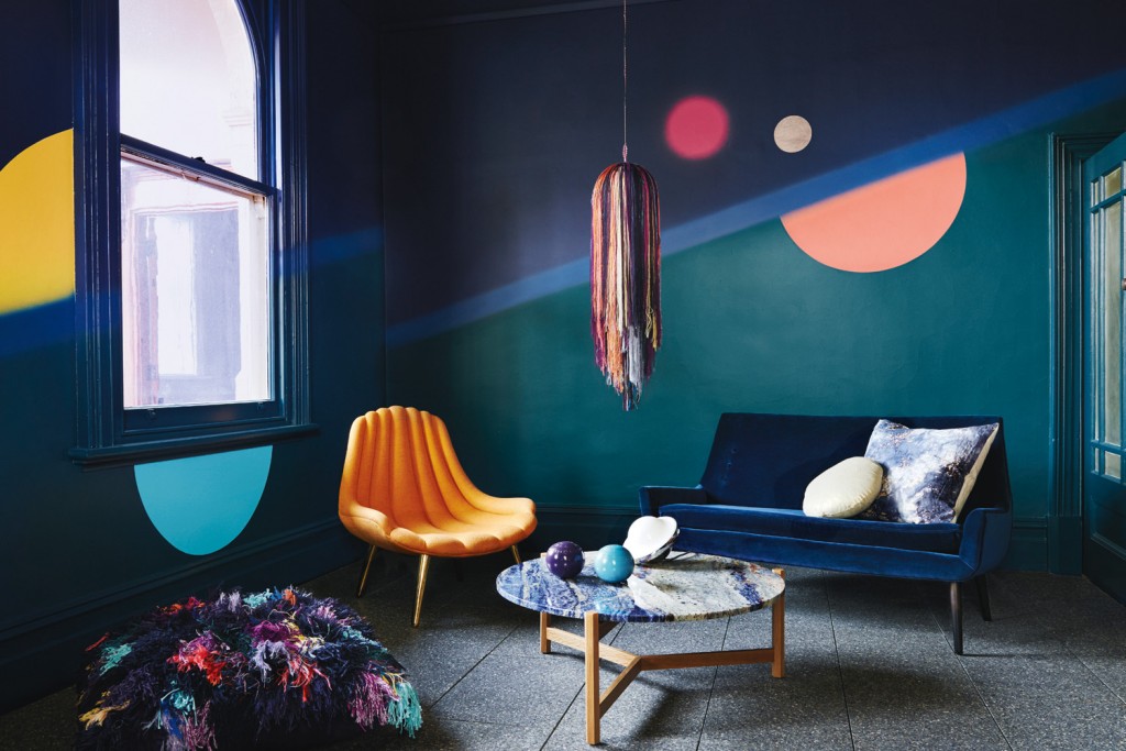 Bree Leech & Heather Nette King for Dulux Colour Trends 2016 — Infinite Worlds palette. Photographer: Lisa Cohen. Featuring Pile High Club floor cushion by Elise Cakebread