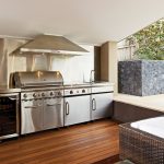 A stainless-steel outdoor kitchen from Grand Hall. Photo courtesy of King’s Landscaping.