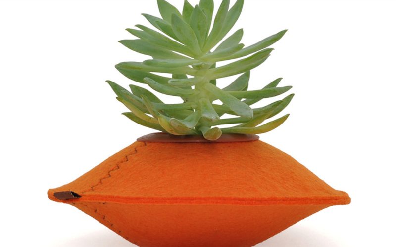 An orange felt planter pot from Down That Little Lane www.downthatlittlelane.com.au
