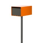 The contemporary Lobos letterbox in orange and grey from Ute Design www.utedesign.com.au