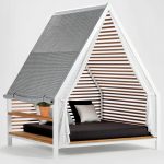 Kettal’s cosy Cottage daybed for two, featuring modern wooden struts, from Mobilia www.mobilia.com.au
