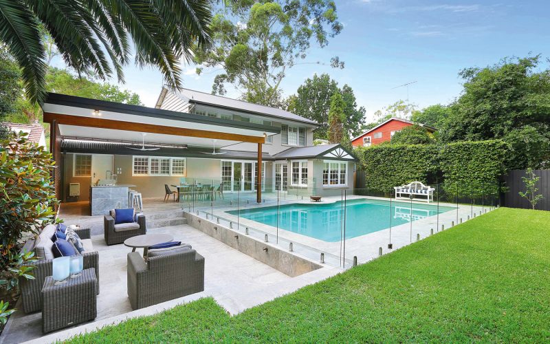 The sunken lounge area by the pool provides a cosy place to relax with family and friends