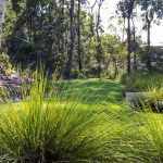 The garden visually connects with the bushland but still achieves the required policy controls in a bushfire-prone area