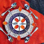 Vera Wang With Love Nouveau Indigo plate and entrée plate and Vera Wang grosgrain cutlery