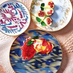 Hermès Ikat presentation platter, dinner  and dessert plates from australia.hermes.com