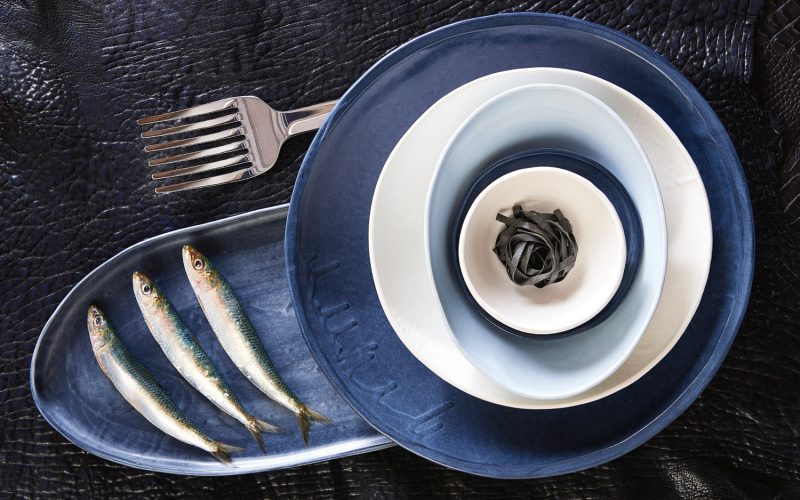 Oval and welcome platters in Peasant Globe and oval bowls and small and medium dishes in Ink, Satin and Haze from batchceramics.com.au Alessi Tibidabo spaghetti serving fork in stainless steel