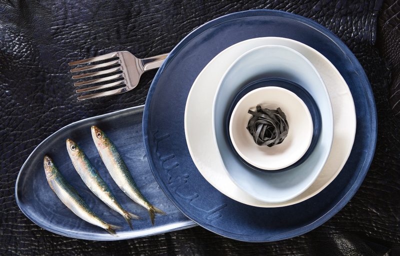 Oval and welcome platters in Peasant Globe and oval bowls and small and medium dishes in Ink, Satin and Haze from batchceramics.com.au Alessi Tibidabo spaghetti serving fork in stainless steel