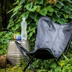 IVV Multicolour clear bottle and Multicolour tumbler set of two in Periwinkle and Amber. noritakeshop.com.au Gujarat side table and Butterfly chair.  orsonandblake.com.au