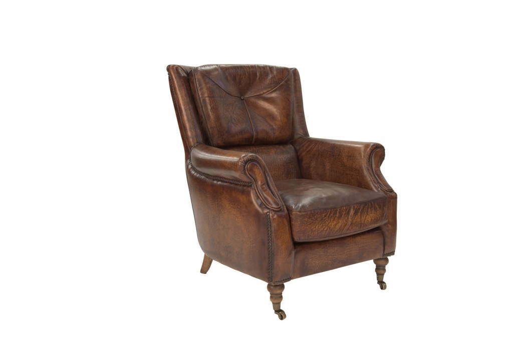 Cambridge wingback chair in aged leather, canalside.com.au 
