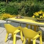 yellow chairs in garden