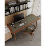Fram Office and Aire Desk pictured with another one of Kett's pieces, the Otway Armchair in matching 'Light Walnut' stain and 'Ultimo Oliva'.