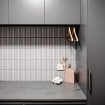 Close up shot of a kitchen countertop with decorative pieces