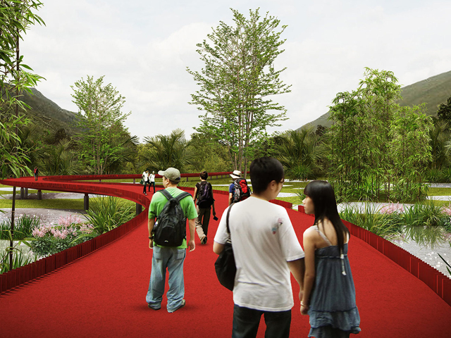 Scarlet Path Traverses China's Greenspace