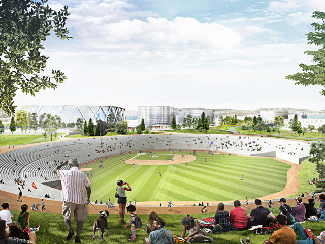 Green-Topped Stadium Accessed via Cable-Car
