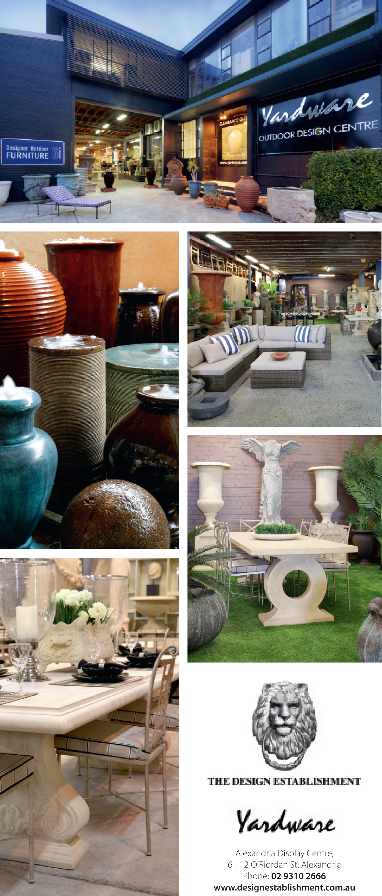 OUTDOOR GARDEN FURNITURE, INTERIORS, URNS & FOUNTAINS