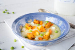 Polenta Croutons with Vegetable & Milk Soup