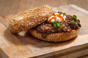 Mince on a Sesame Seed Bagel