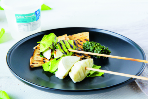Mozzarella In Lemon Leaf with Coriander Relish & Charred Roti