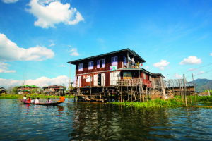 HIgh and dry, stilted homes on Inle Lake