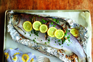 Whole Baked Salmon with Parsley and Walnuts
