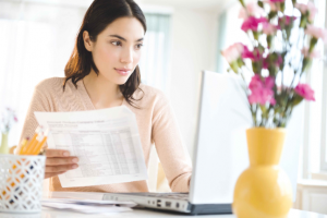 woman money computer laptop bank health mind happy