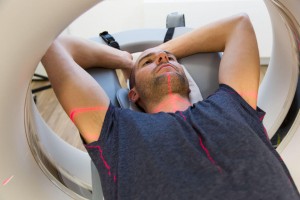 patient being examined with a CT scan