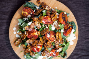Crispy Tempeh and Grilled Tomato Salad