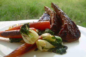 Marinated Lamb Chops with Stir-Fried Pak Choy & Baby Carrots