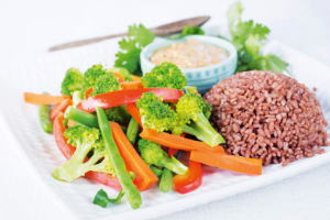 Steamed Vegetables with Peanut Sauce