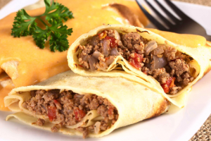 Camel Milk Crepes with Mince & Mushrooms