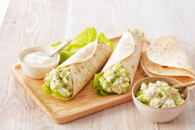Loaded Chicken & Avocado with Chia Yoghurt Dressing in a Low Carb Wrap