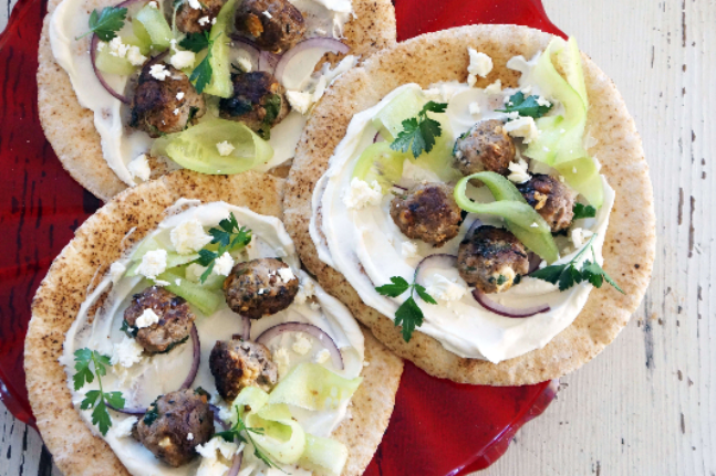 Lamb and Feta Meatball Flatbreads Recipe